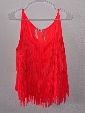 GQ Neon Pink Fringe Spaghetti Strap Tank Top Medium